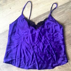 Apostrophe Vintage Purple Lingerie Camisole Top With Black Lace Trim Size Medium